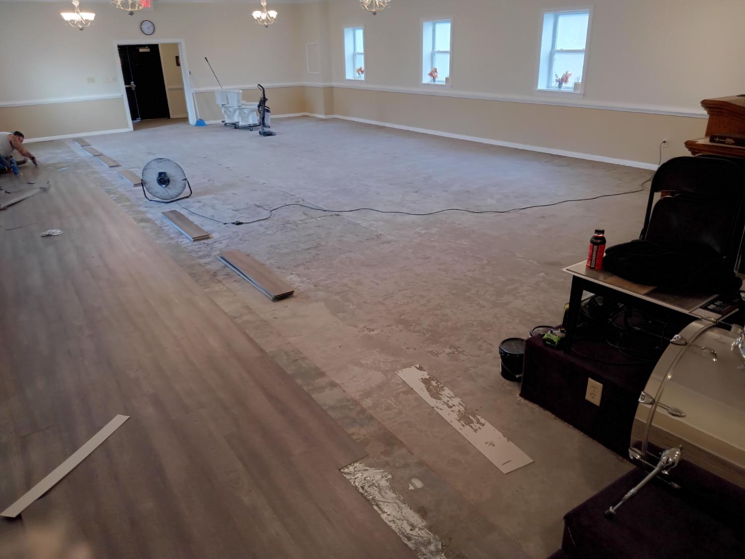 Large church room flooring install in progress