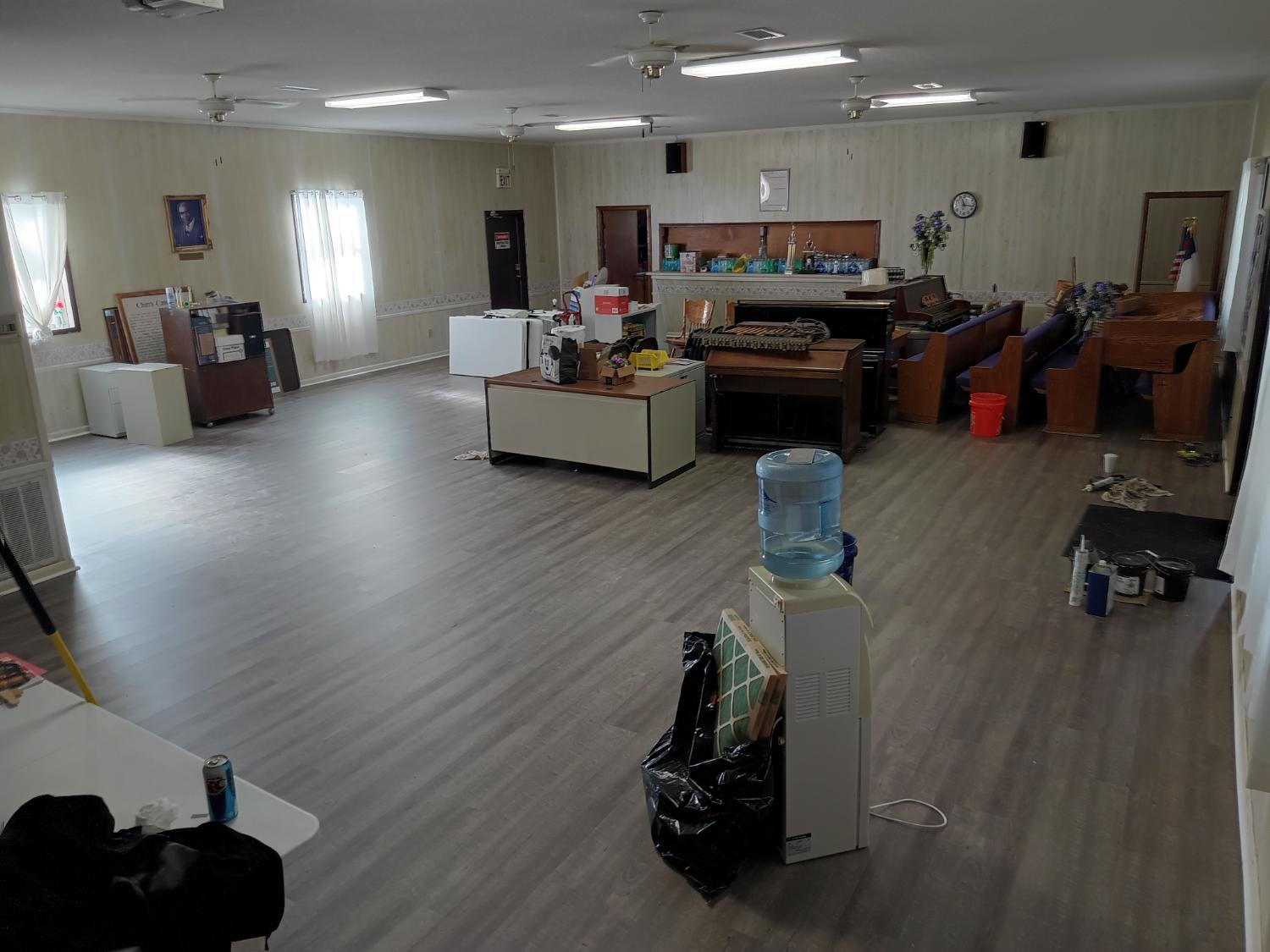 Large fellowship hall with new LVP