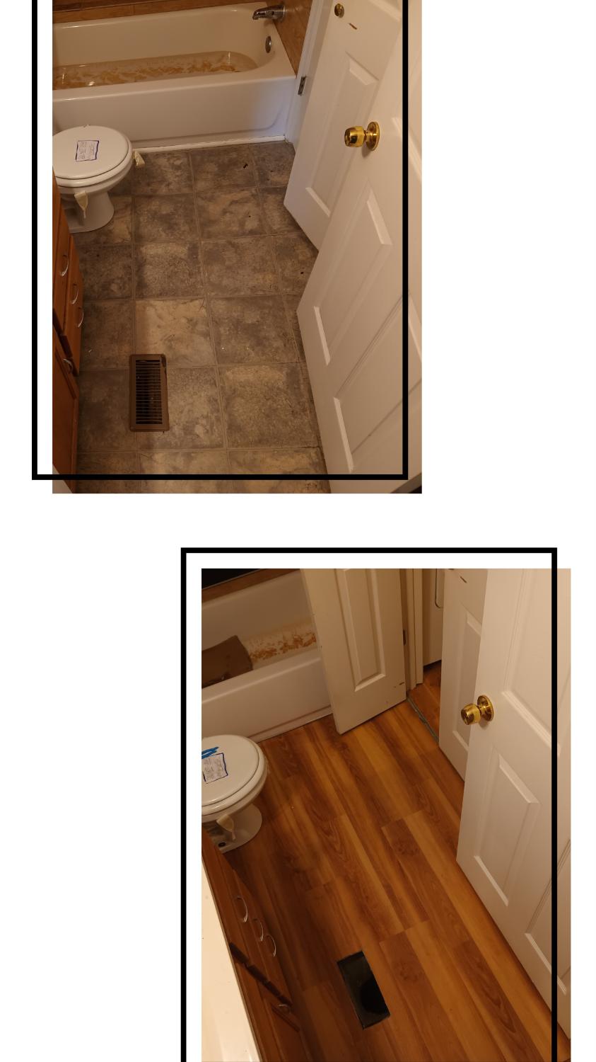 Bathroom before and after - tile to LVP