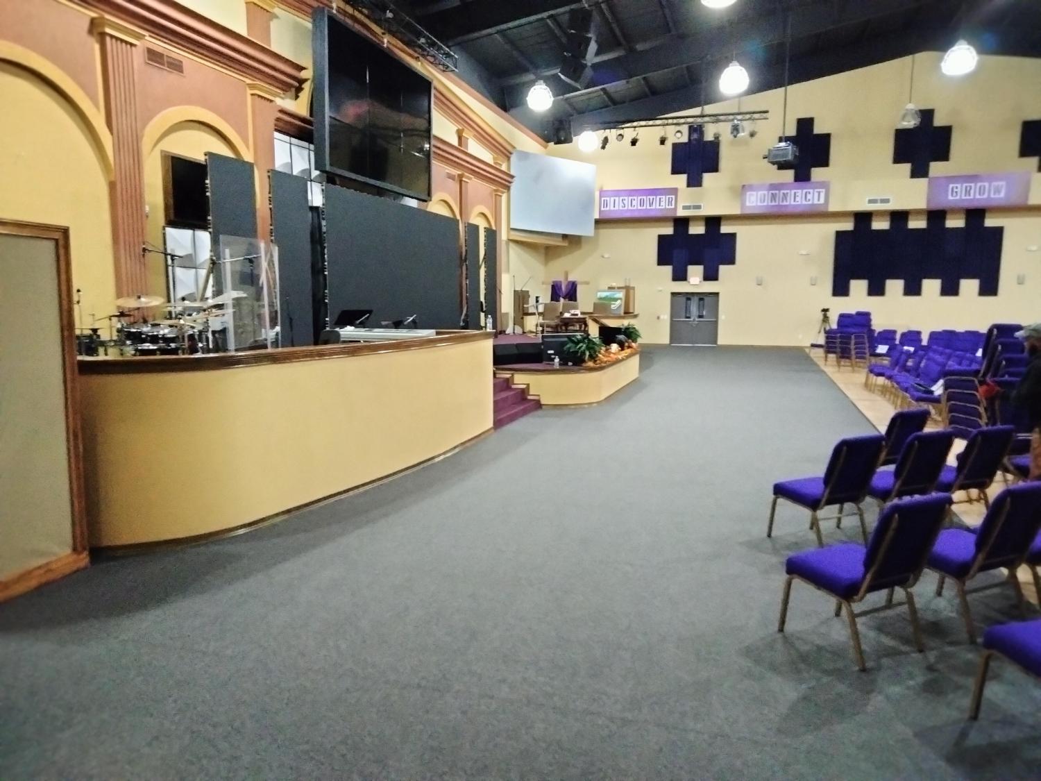 Church auditorium with new carpet