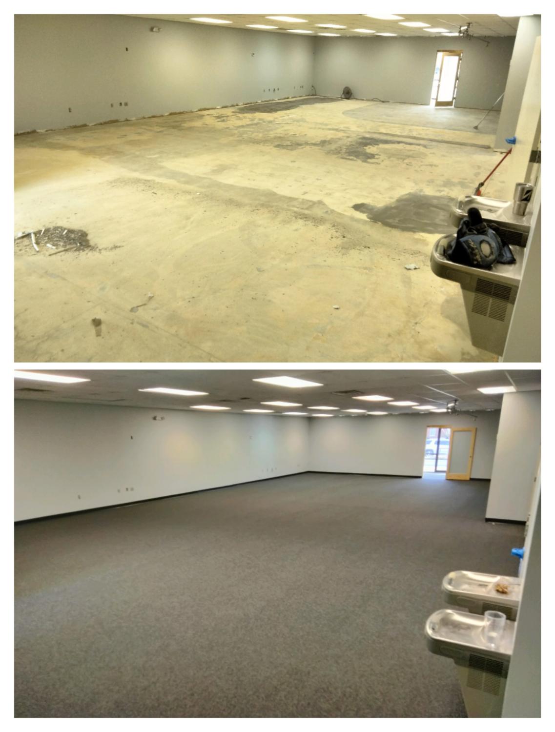 Commercial space before and after - concrete to carpet