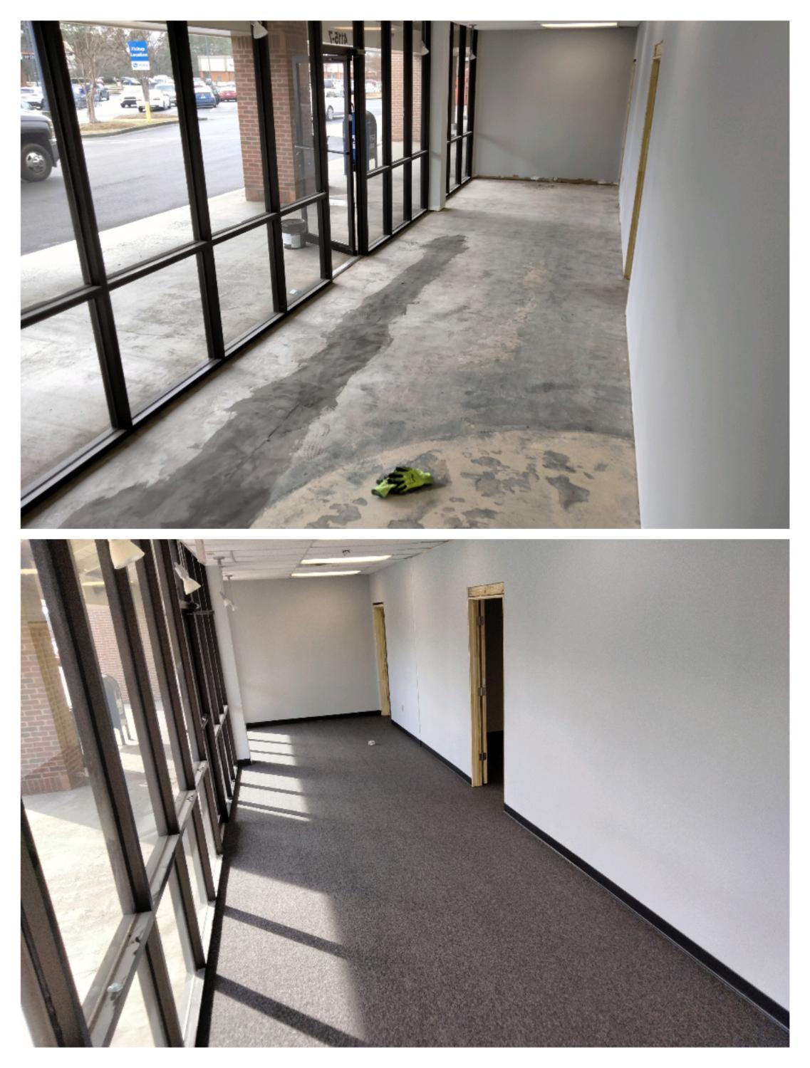 Commercial hallway before and after